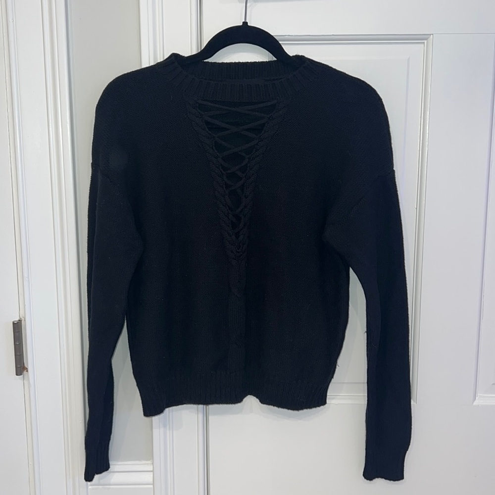 Black lace up sweater